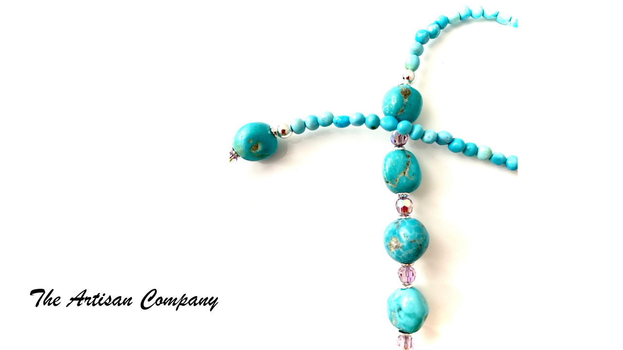 Sleeping Beauty Turquoise Nugget & Crystal Necklace w Earrings