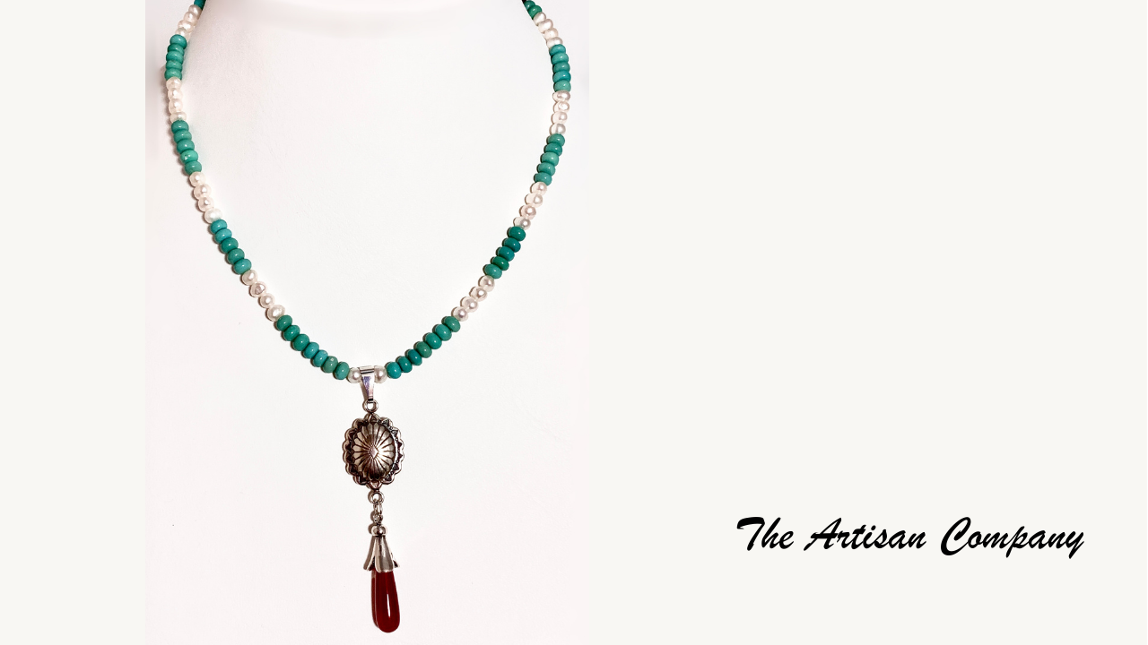 Sleeping Beauty Turquoise Necklace with Pearls and Carnelian Stone