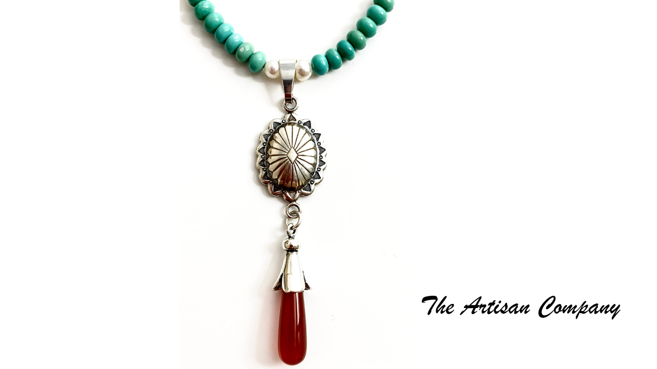 Sleeping Beauty Turquoise Necklace with Pearls and Carnelian Stone