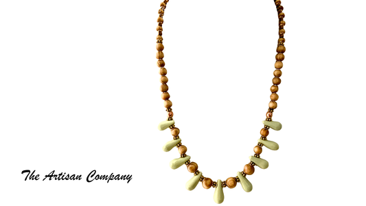 Spring Green Magnesite Stone & Pinewood Necklace