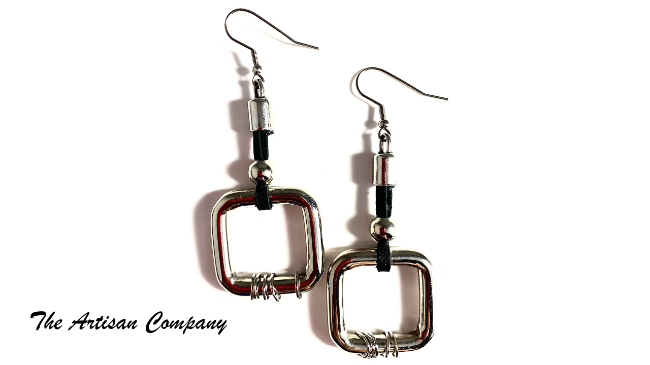 Square Link & Leather Earrings