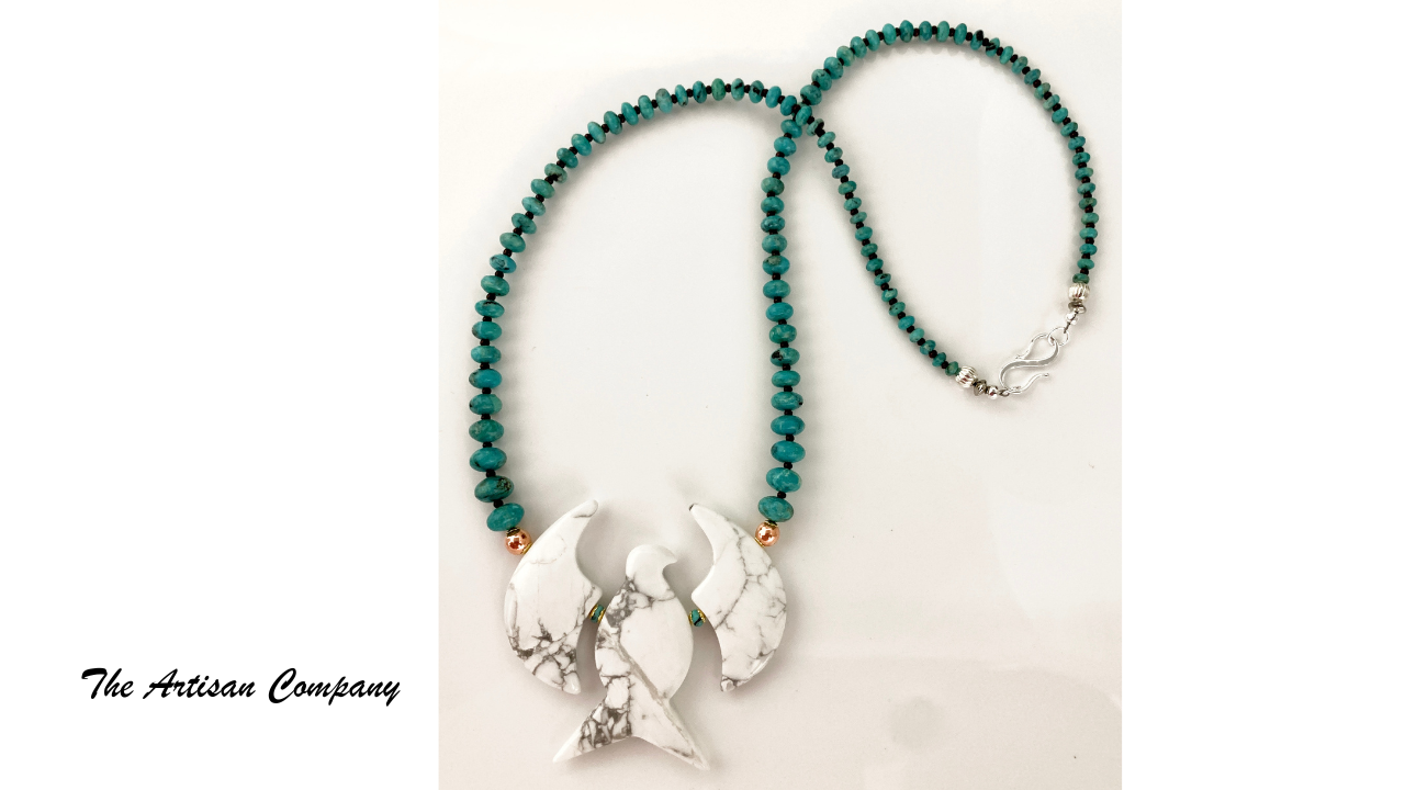 Stone Phoenix and Turquoise Necklace with Earrings