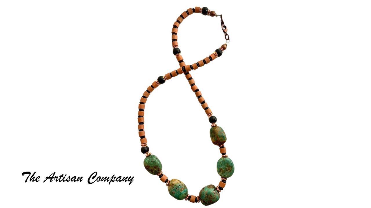 Green Turquoise with Terracotta Clay Necklace