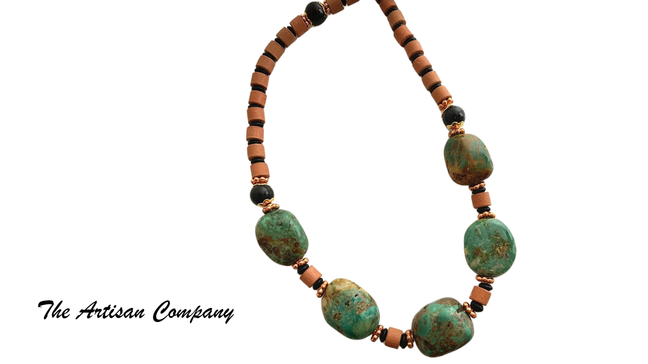 Green Turquoise with Terracotta Clay Necklace