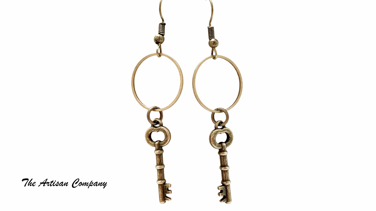 Traditional Skeleton Key Hoop Earrings