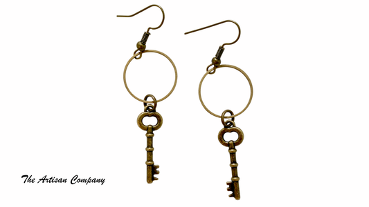 Traditional Skeleton Key Hoop Earrings