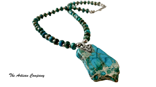 Turquoise Imperial Jasper Necklace w Celtic Knot