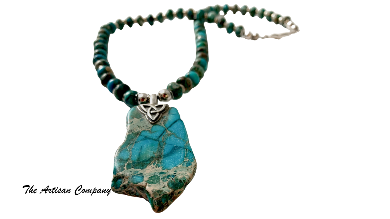 Turquoise Imperial Jasper Necklace w Celtic Knot