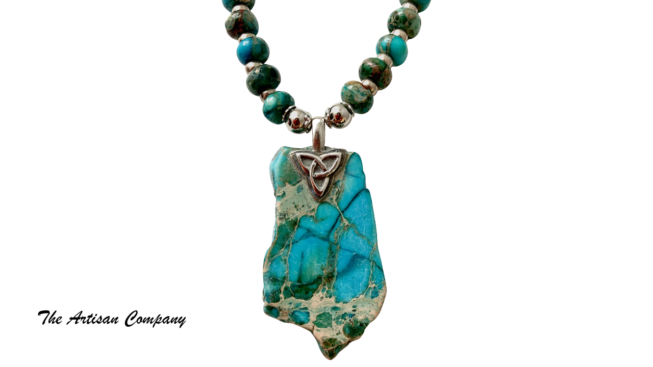 Turquoise Imperial Jasper Necklace w Celtic Knot