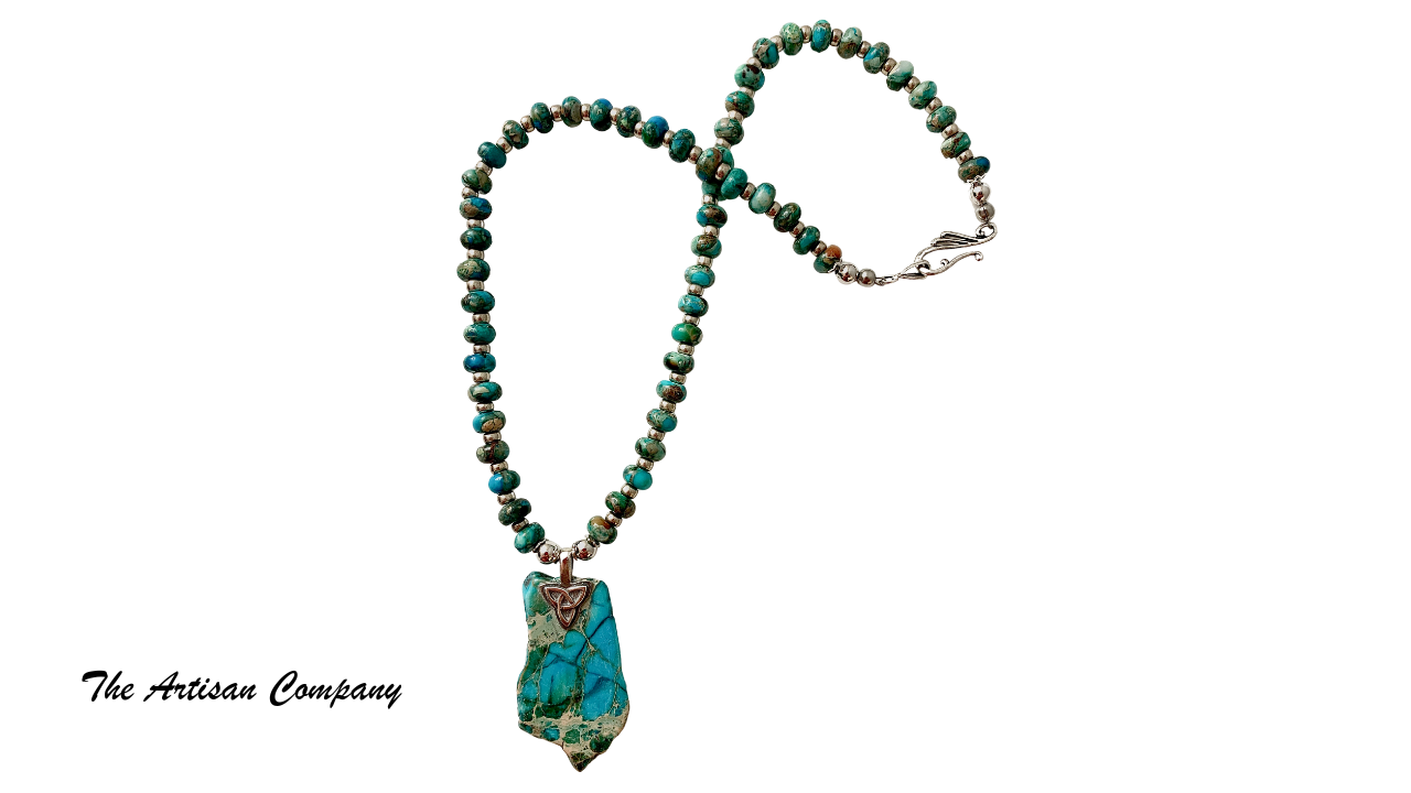 Turquoise Imperial Jasper Necklace w Celtic Knot
