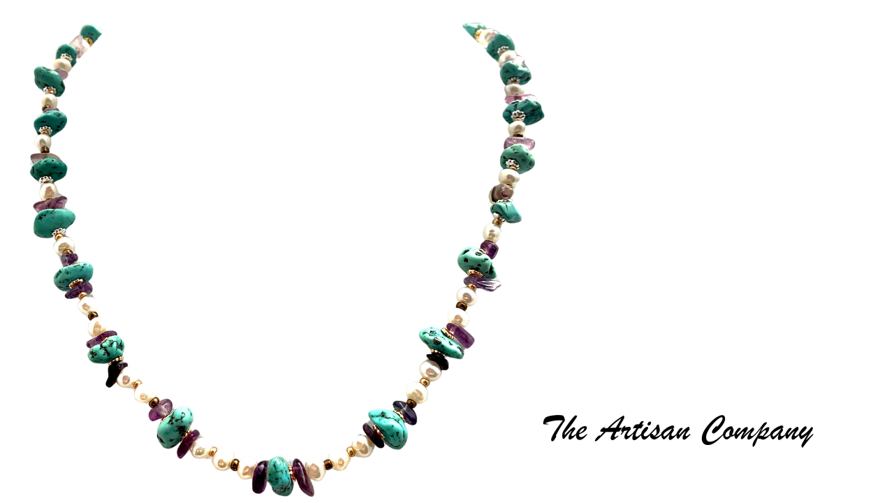 Turquoise, Pearl and Fluorite Necklace