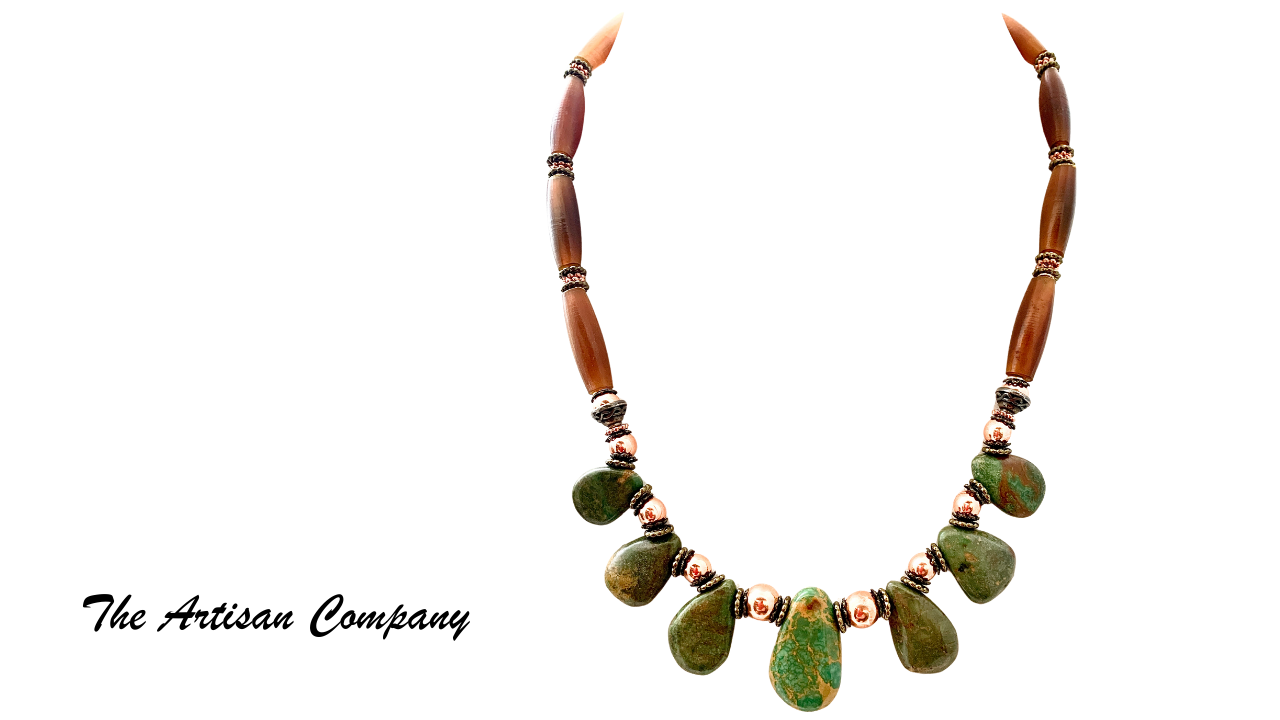 Green Turquoise and Natural Horn Necklace