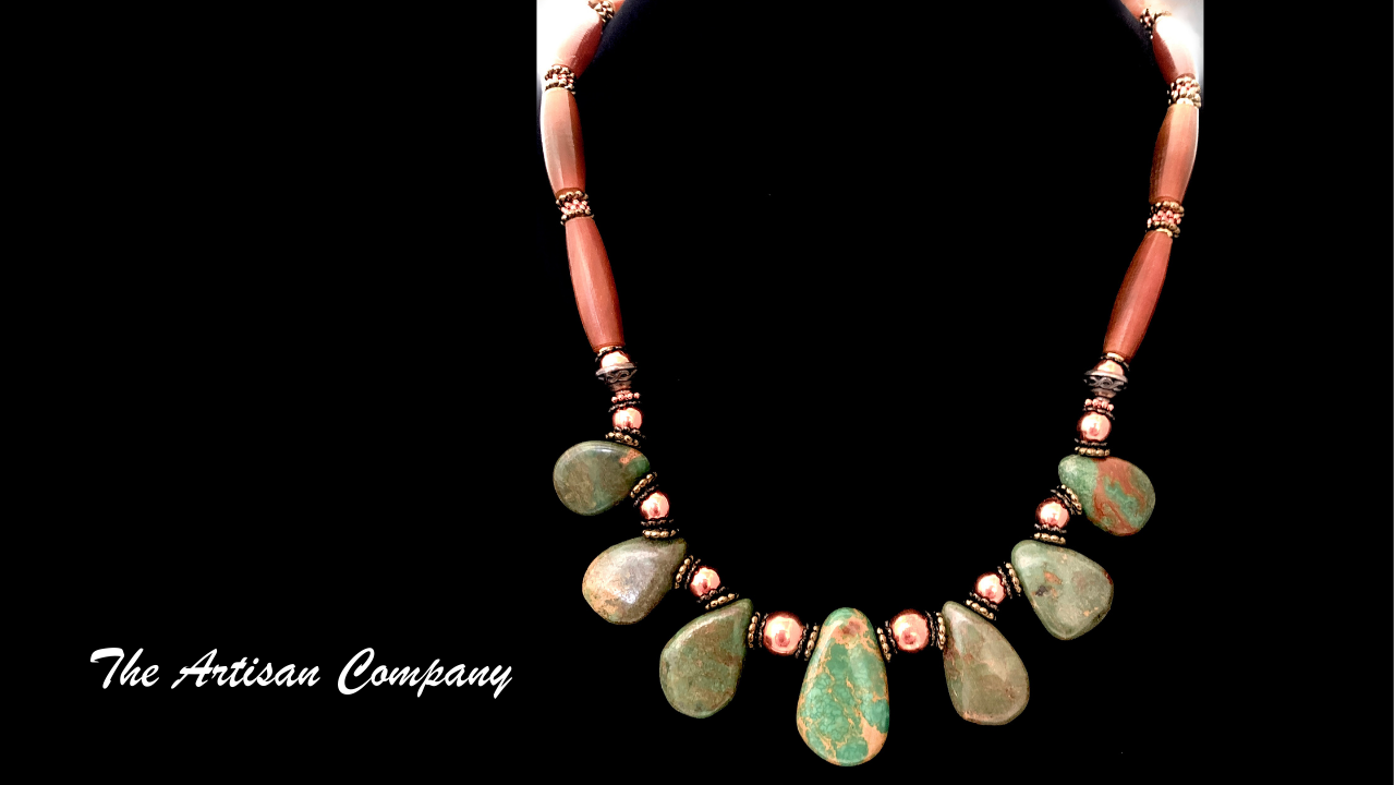 Green Turquoise and Natural Horn Necklace