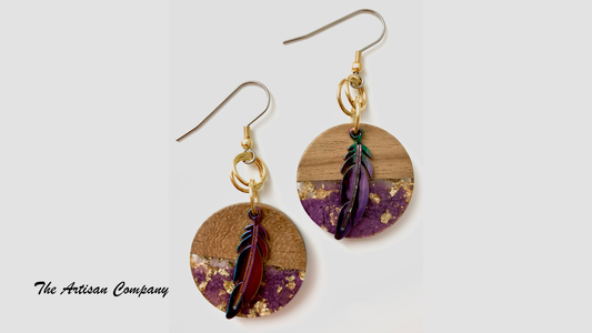 Walnut and Gold Foil Feather Earrings