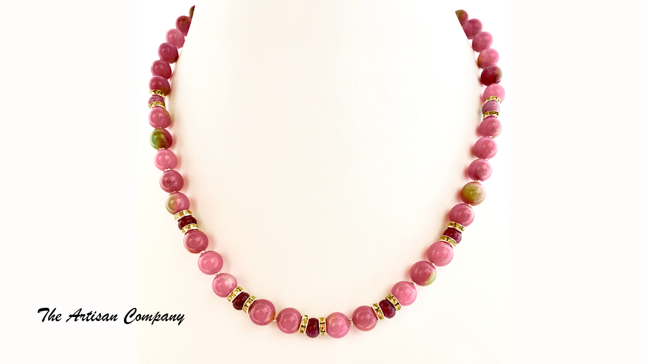 Watermelon Candy Jade Necklace with Earrings