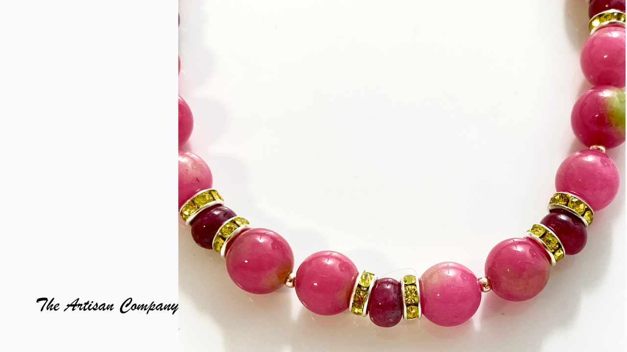 Watermelon Candy Jade Necklace with Earrings
