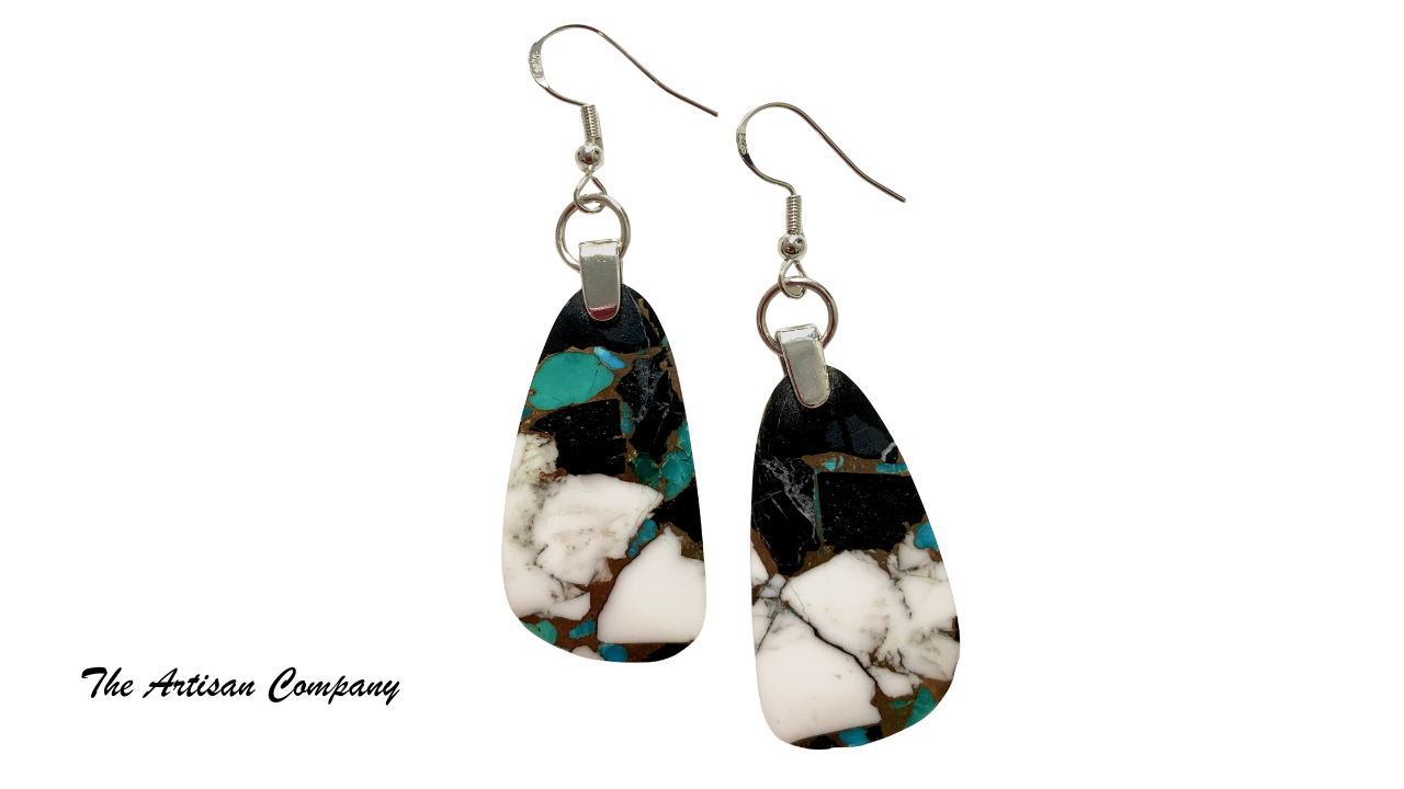 White Buffalo, Turquoise, Bronze Composite Earrings (Kingman Mine)