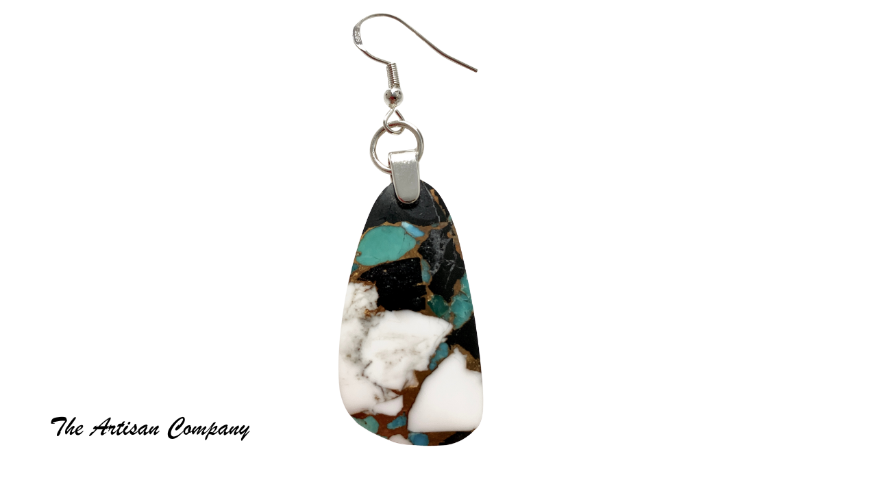 White Buffalo, Turquoise, Bronze Composite Earrings (Kingman Mine)