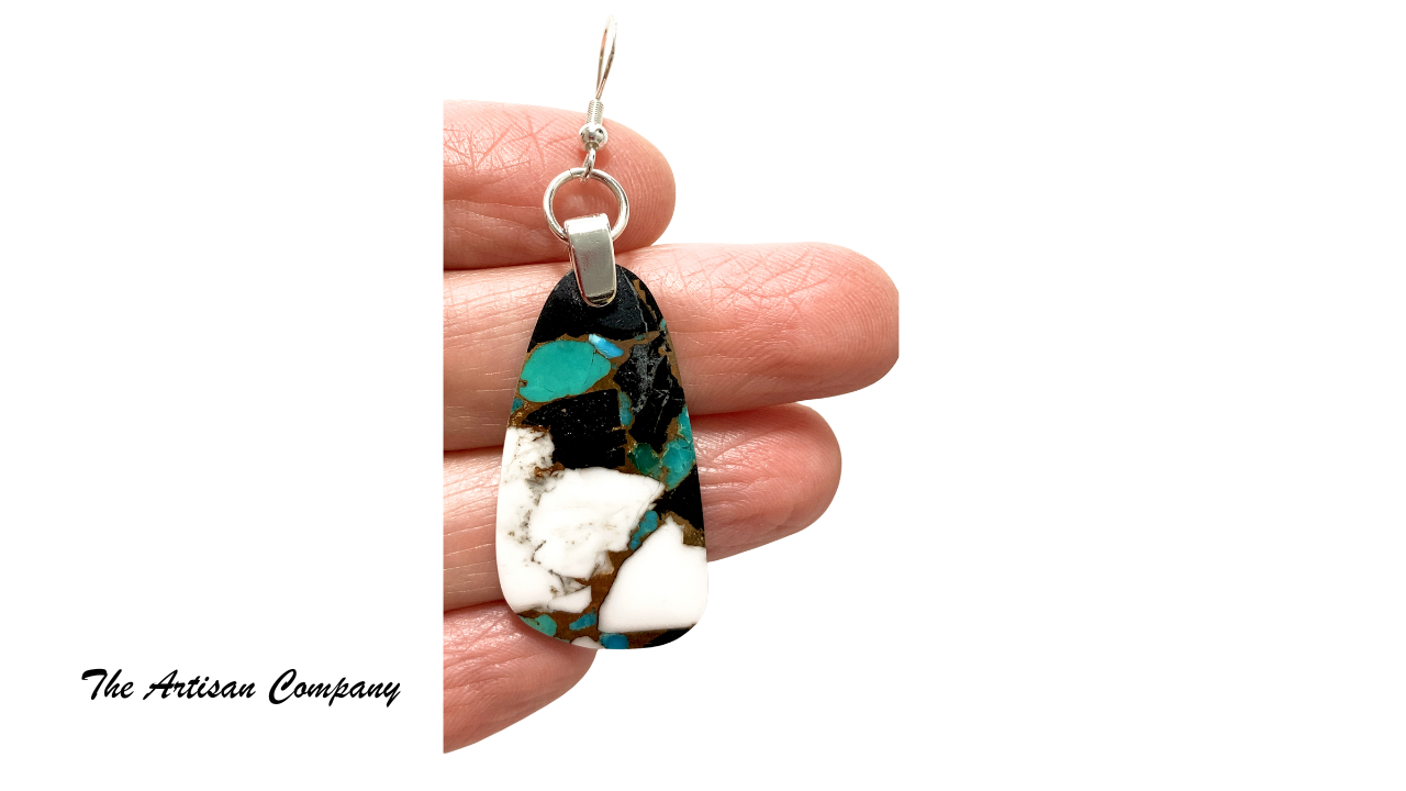 White Buffalo, Turquoise, Bronze Composite Earrings (Kingman Mine)