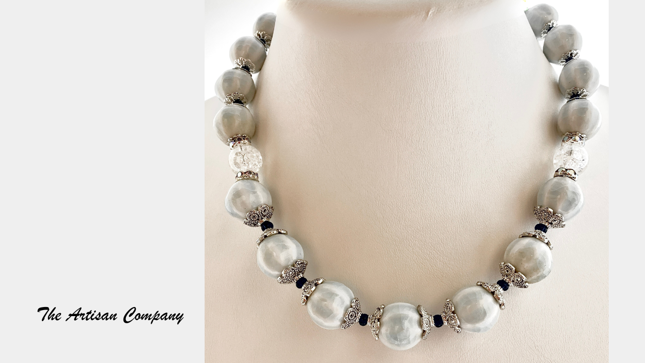 White Ceramic Pumpkin Bead Necklace with Earrings