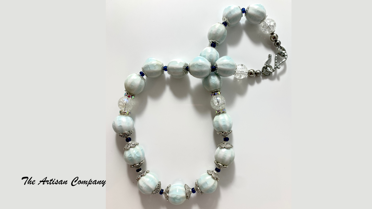 White Ceramic Pumpkin Bead Necklace with Earrings