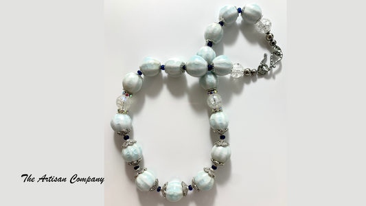 White Ceramic Pumpkin Bead Necklace with Earrings