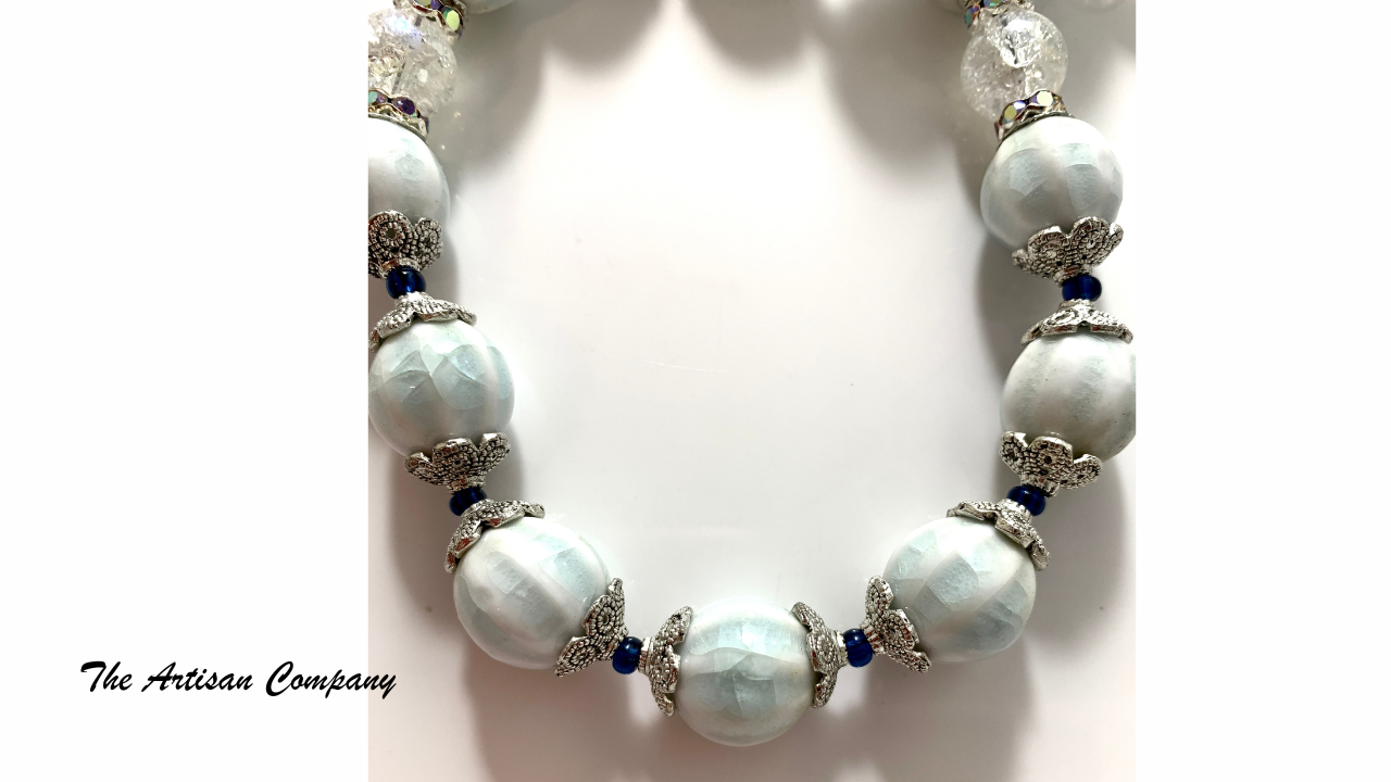 White Ceramic Pumpkin Bead Necklace with Earrings