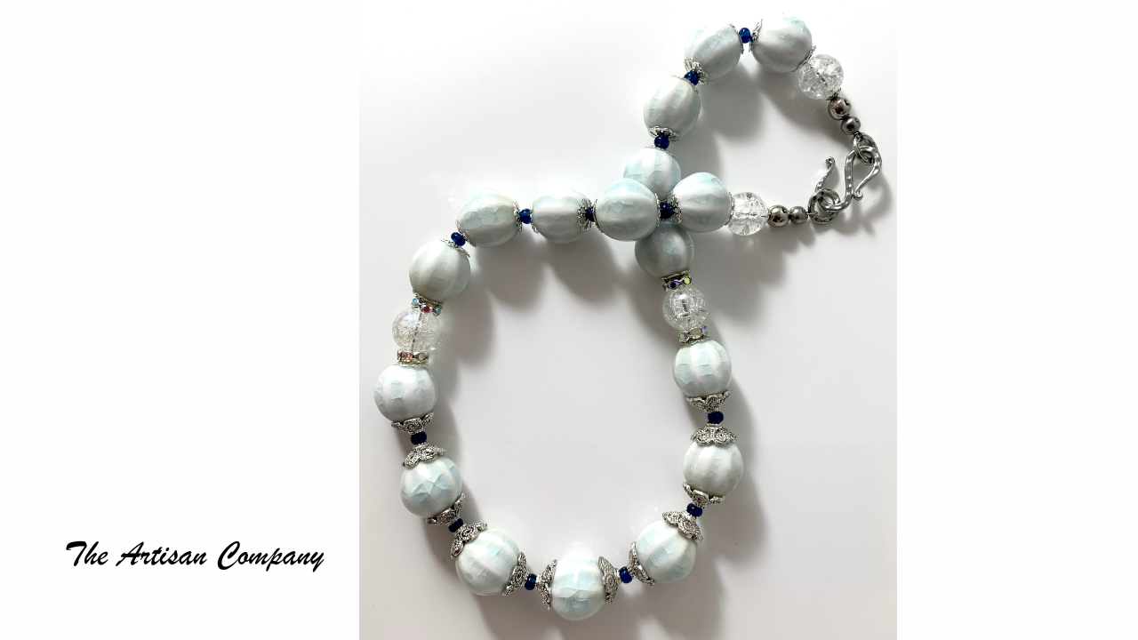 White Ceramic Pumpkin Bead Necklace with Earrings