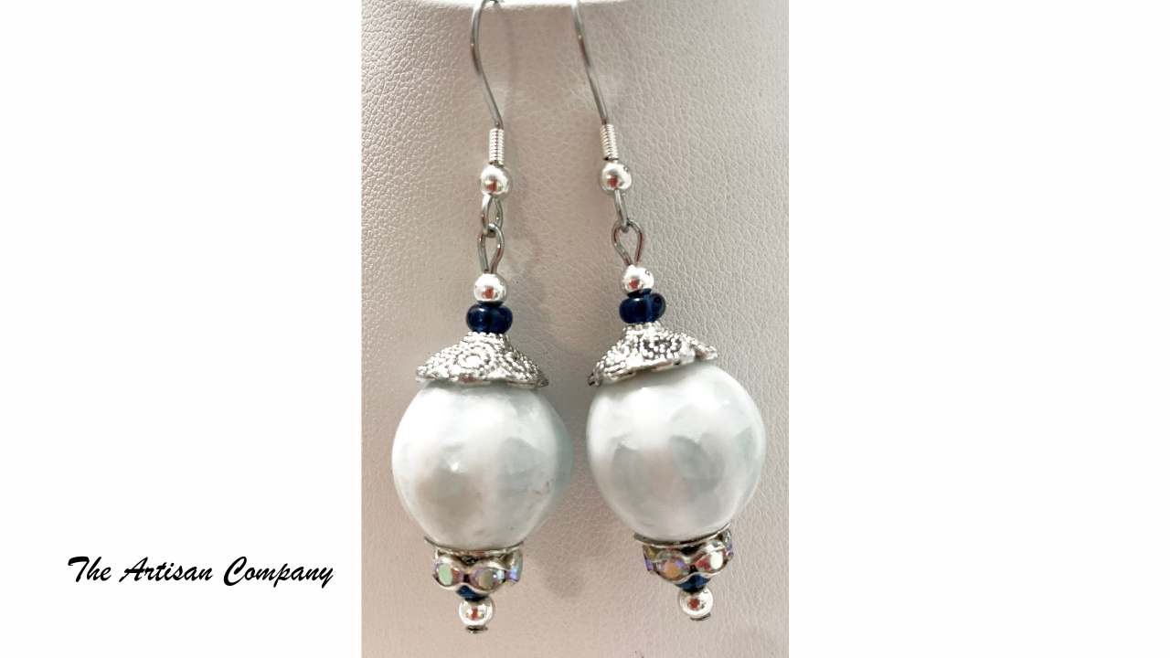 White Ceramic Pumpkin Bead Necklace with Earrings