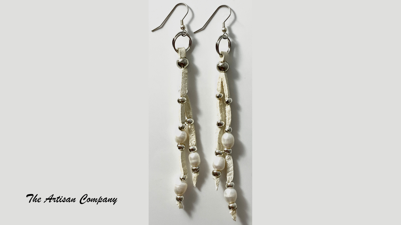 White Deer Hide & Pearl Earrings