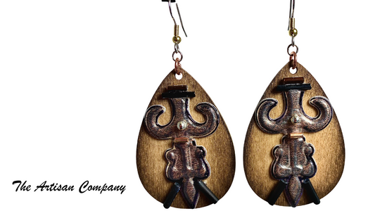 Wooden Drop Earring w/ Scroll Design