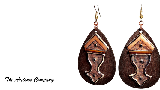 Wooden Drop Earring w/ Faux Metal Embellishments